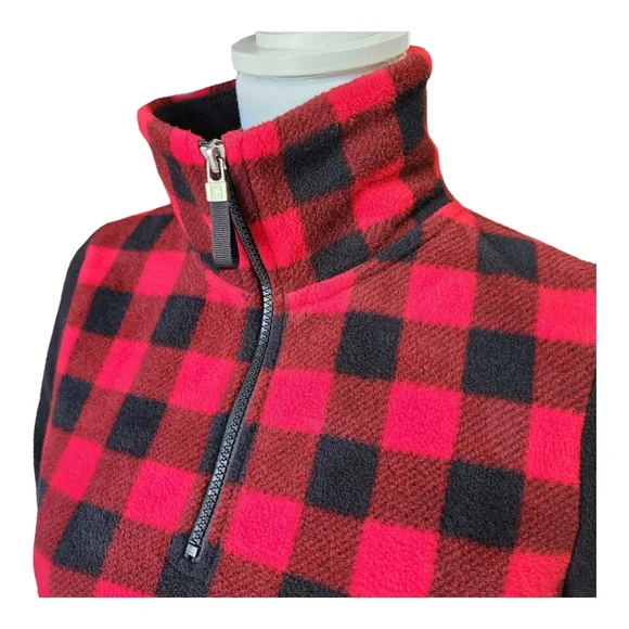 Chaps Women's Buffalo Plaid Fleece Pullover, Red/Black 1/4 Zip, Size Small, S - Picture 5 of 11